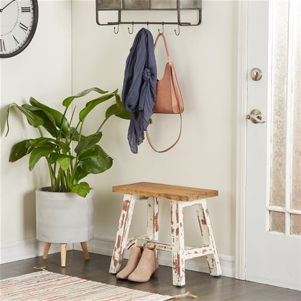 Grayson Lane 20-in x 18-in Farmhouse Light Brown Wood Bench