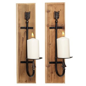 Grayson Lane 6-in x 24-in Brown Industrial Wall Mount Candle Holders - Set of 2