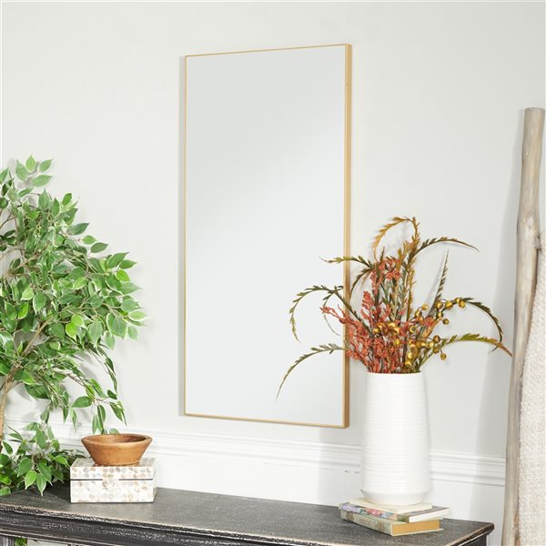 Grayson Lane 36-in x 18-in Rectangle Gold Contemporary Framed Wall Mirror