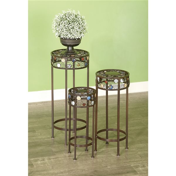 Grayson Lane 28-in Black Outdoor Round Cast Iron Plant Stands - Set of 3