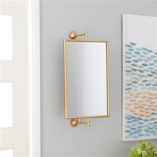 Grayson Lane 14-in x 28-in Rectangle Gold Contemporary Framed Wall Mirror