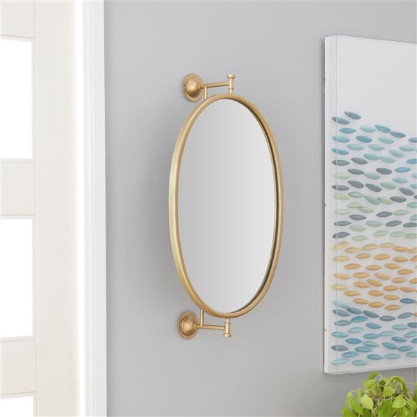 Grayson Lane 15-in x 29-in Oval Gold Contemporary Framed Wall Mirror