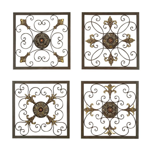 Grayson Lane 16-in x 16-in Brown Metal Rustic Wall Decor - Set of 4