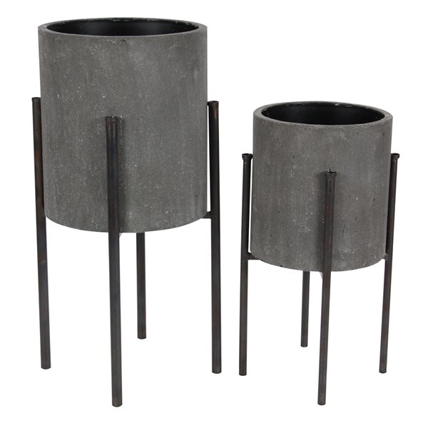 Grayson Lane 19-in x 23-in Grey Metal Planters - Set of 2