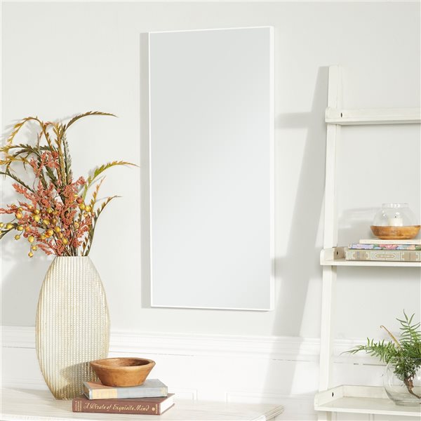 Grayson Lane 30-in x 14-in Rectangle White Contemporary Framed Wall Mirror