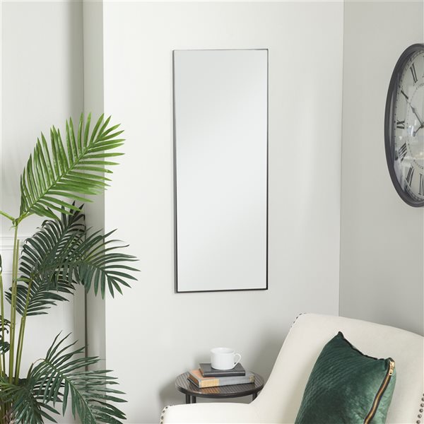 Grayson Lane 36-in x 14-in Rectangle Black Contemporary Framed Wall Mirror