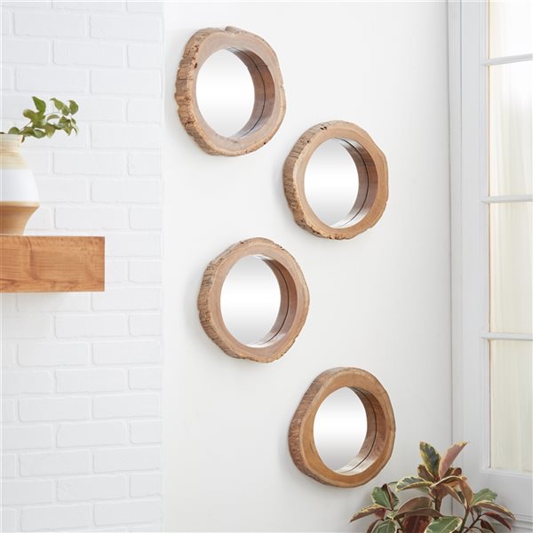 Grayson Lane 13-in x 13-in Round Brown Rustic Framed Wall Mirror - Set of 4