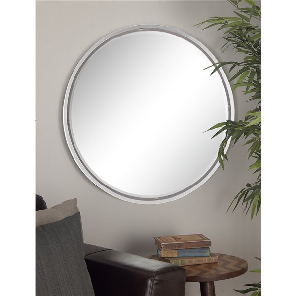 Grayson Lane 30-in x 30-in Round Silver Contemporary Framed Wall Mirror