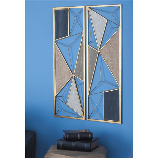 CosmoLiving by Cosmopolitan 12-in x 35-in Brown Metal Modern Abstract Wall Decor - Set of 2
