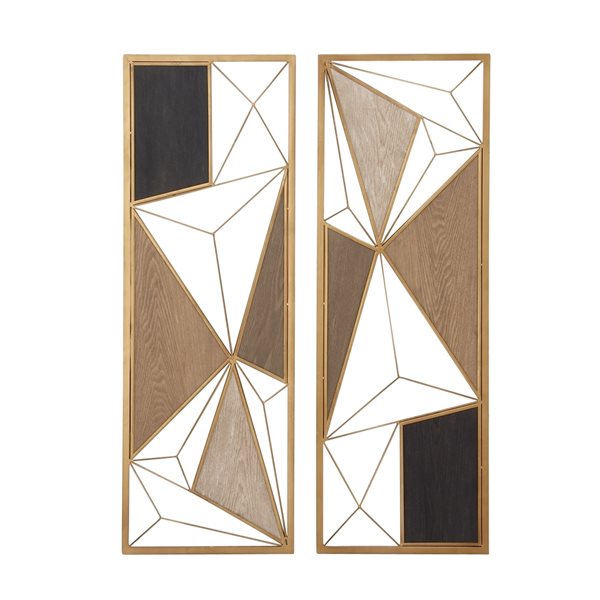 CosmoLiving by Cosmopolitan 12-in x 35-in Brown Metal Modern Abstract Wall Decor - Set of 2