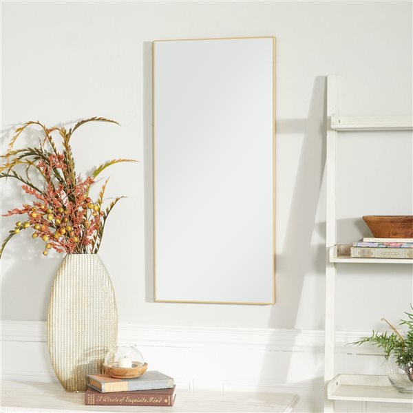 Grayson Lane 30-in x 14-in Rectangle Gold Contemporary Framed Wall Mirror