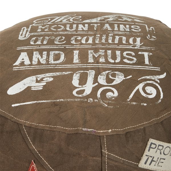 Grayson Lane Rustic Brown Canvas and Leather Round Ottoman