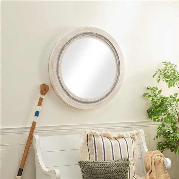 Grayson Lane 34-in x 34-in Round White Farmhouse Framed Wall Mirror