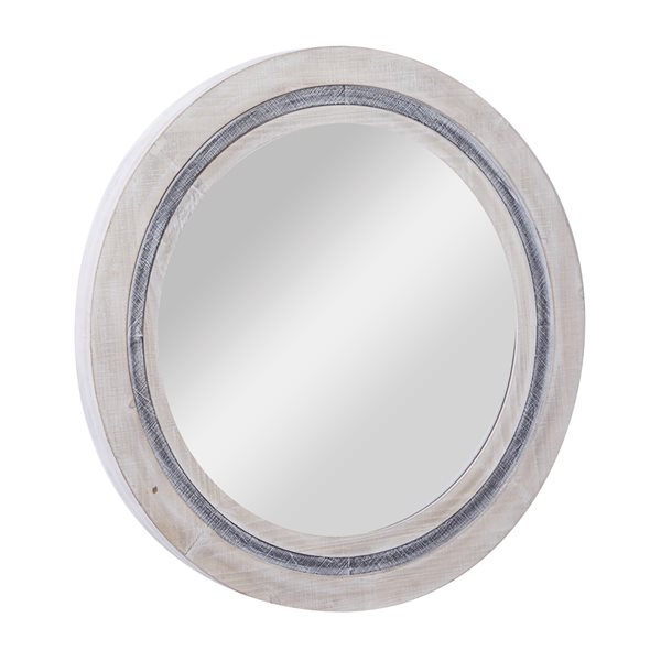 Grayson Lane 34-in x 34-in Round White Farmhouse Framed Wall Mirror