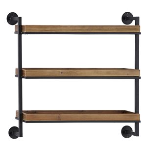 Grayson Lane 7-in x 26-in Brown Metal and Wood Industrial Wall Shelves