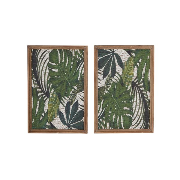 Grayson Lane 17-in x 25-in Green Wooden Bohemian Style Floral Wall Decor - Set of 2