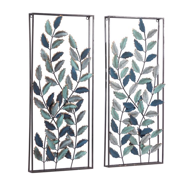 Grayson Lane 14-in x 32-in Black Metal Traditional Floral Wall Decor - Set of 2