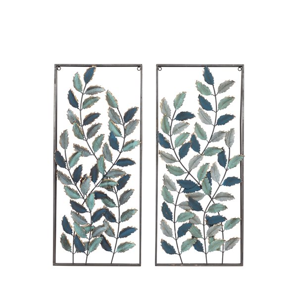 Grayson Lane 14-in x 32-in Black Metal Traditional Floral Wall Decor - Set of 2