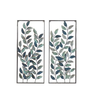 Grayson Lane 14-in x 32-in Black Metal Traditional Floral Wall Decor - Set of 2