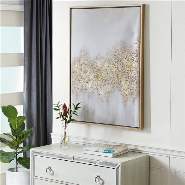 Cosmoliving By Cosmopolitan 40-in x 30-in Gold Wood Framed Glam Abstract Wall Art with Gold Canvas