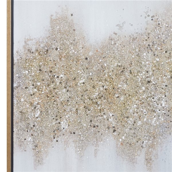 Cosmoliving By Cosmopolitan 40-in x 30-in Gold Wood Framed Glam Abstract Wall Art with Gold Canvas