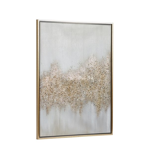 Cosmoliving By Cosmopolitan 40-in x 30-in Gold Wood Framed Glam Abstract Wall Art with Gold Canvas