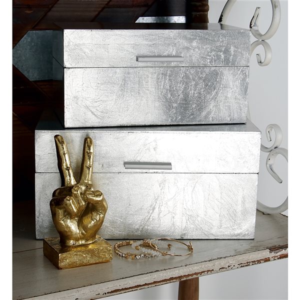 CosmoLiving by Cosmopolitan 11-in and 13-in Silver Wood Glam Box - Set of 2