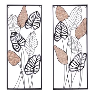 Grayson Lane 12-in x 29.5-in Black Metal Contemporary Floral Wall Decor - Set of 2