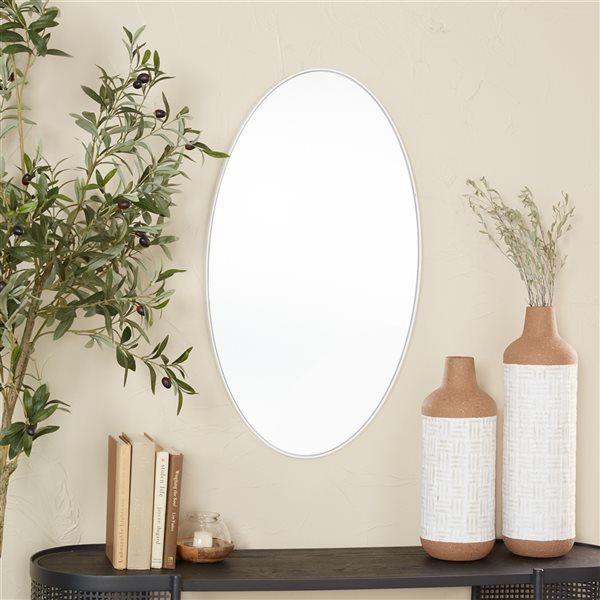 Grayson Lane 32-in x 18-in Oval White Contemporary Framed Wall Mirror