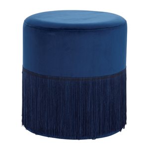 Grayson Lane Rustic Blue Polyester/Wood Round Ottoman