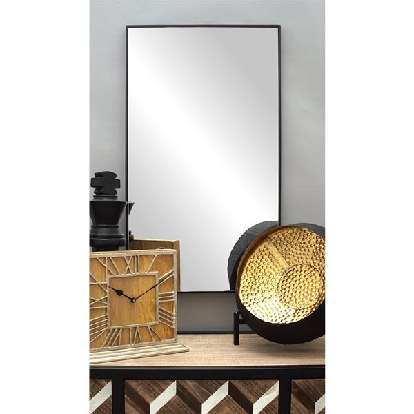 Grayson Lane 32-in x 18-in Rectangle Black Contemporary Framed Wall Mirror