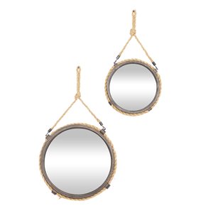Grayson Lane 27-in and 16-in Round Brown Rustic Framed Wall Mirror - Set of 2