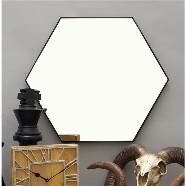 Cosmoliving By Cosmopolitan 21-in x 24-in Hexagon Black Contemporary Framed Wall Mirror