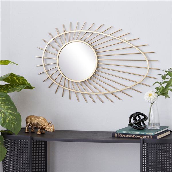 Cosmoliving By Cosmopolitan 34-in x 22-in Round Gold Contemporary Framed Wall Mirror