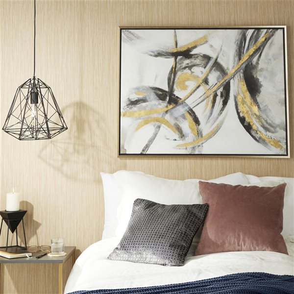 Cosmoliving By Cosmopolitan 30-in x 40-in Gold Wood Framed Contemporary Abstract Wall Art with Gold Canvas