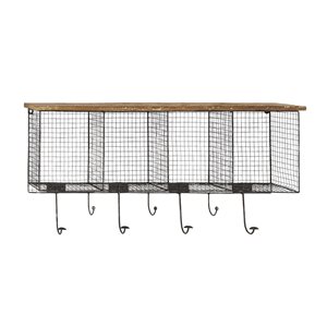 Grayson Lane 32-in x 14-in Black Iron Farmhouse Wall Hook Rack with Shelves