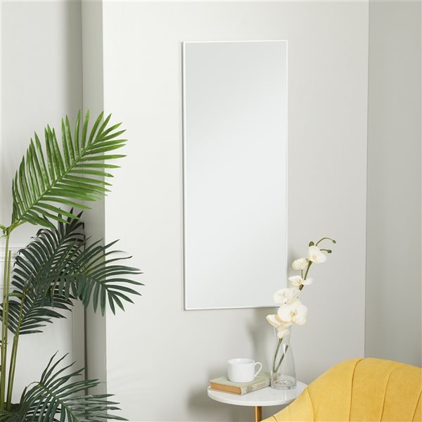 Grayson Lane 36-in x 14-in Rectangle White Contemporary Framed Wall Mirror