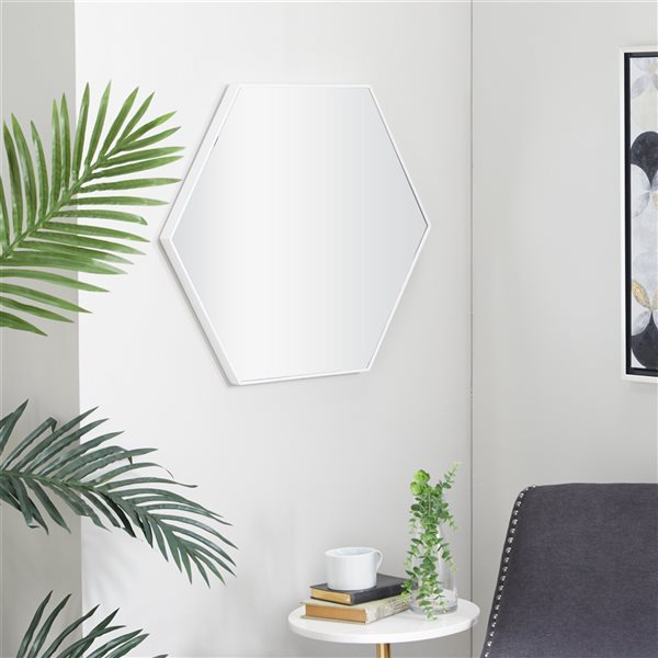 Grayson Lane 21-in x 24-in Oval White Contemporary Framed Wall Mirror