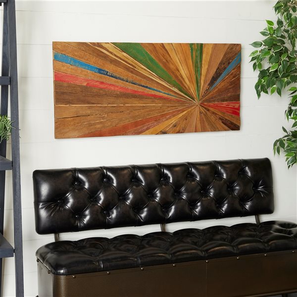 Grayson Lane 18-in x 39-in Brown Teak Wooden Rustic Abstract Wall Decor