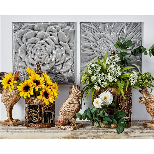 Grayson Lane 16-in x 16-in Grey Metal Contemporary Floral Wall Decor - Set of 3