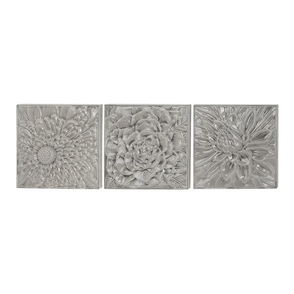 Grayson Lane 16-in x 16-in Grey Metal Contemporary Floral Wall Decor - Set of 3