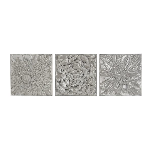 Grayson Lane 16-in x 16-in Grey Metal Contemporary Floral Wall Decor - Set of 3