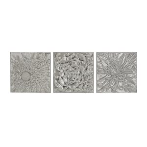 Grayson Lane 16-in x 16-in Grey Metal Contemporary Floral Wall Decor - Set of 3