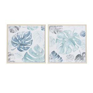 Cosmoliving By Cosmopolitan 24-in x 24-in Wood Framed Wall Art with Blue Canvas - Set of 2