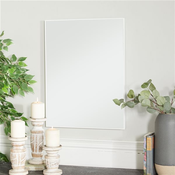 Grayson Lane 24-in x 18-in Rectangle White Contemporary Framed Wall Mirror