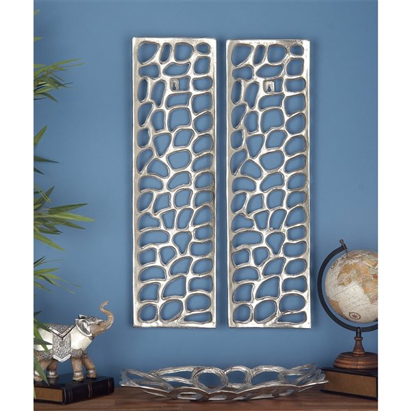 Grayson Lane 9-in x 32-in Silver Aluminum Modern Abstract Wall Decor - Set of 2