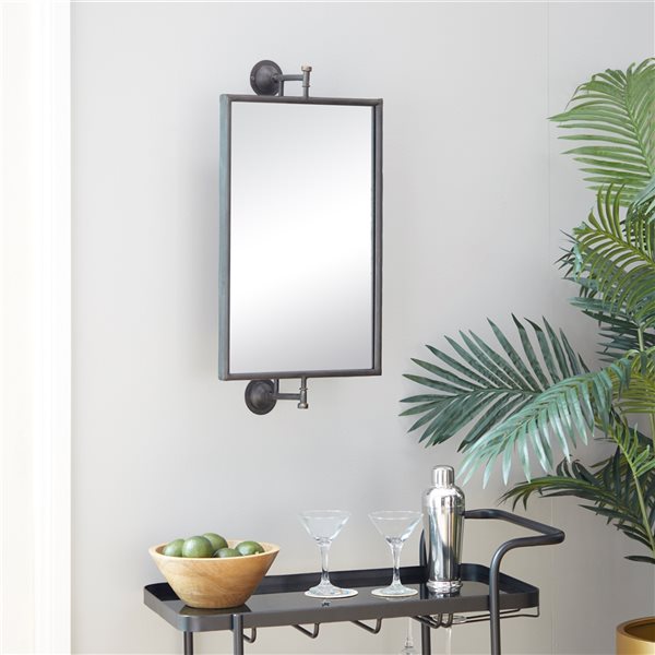 Grayson Lane 28-in x 14-in Rectangle Black Industrial Framed Wall Mirror