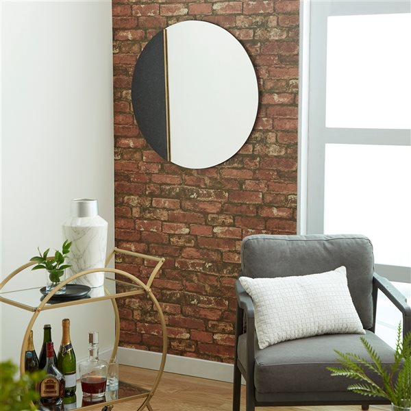 Grayson Lane 28-in x 28-in Round Black Contemporary Framed Wall Mirror