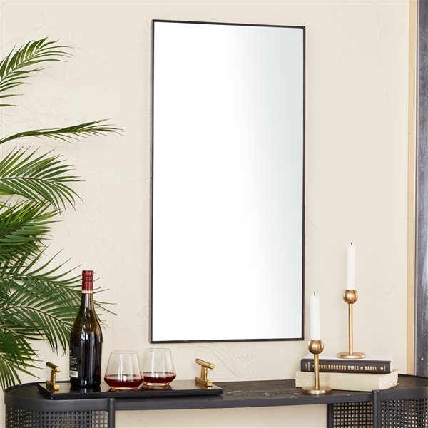 Grayson Lane 36-in x 18-in Rectangle Black Contemporary Framed Wall Mirror