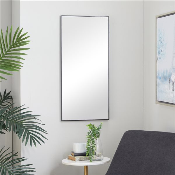 Grayson Lane 30-in x 14-in Rectangle Black Contemporary Framed Wall Mirror